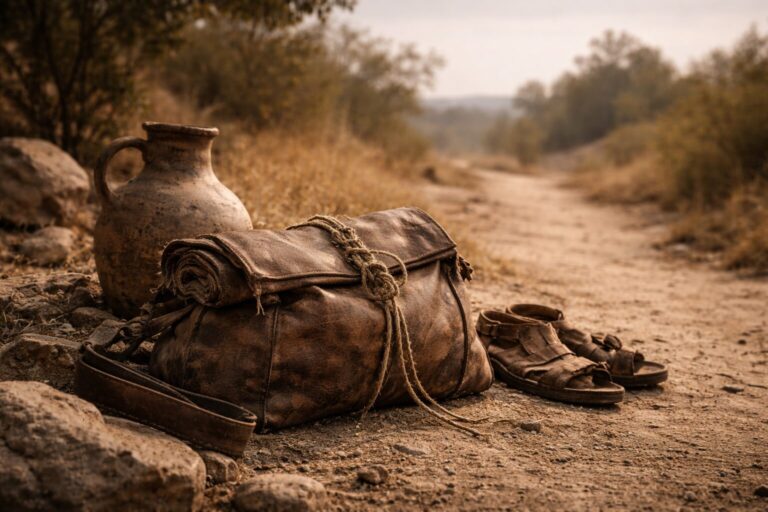 Genesis 12 Commentary - Featured Image - Worn traveler’s gear on dusty trail