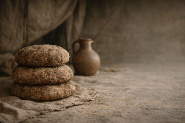 Genesis 18 Commentary - Featured Image - Rustic bread and clay jug scene