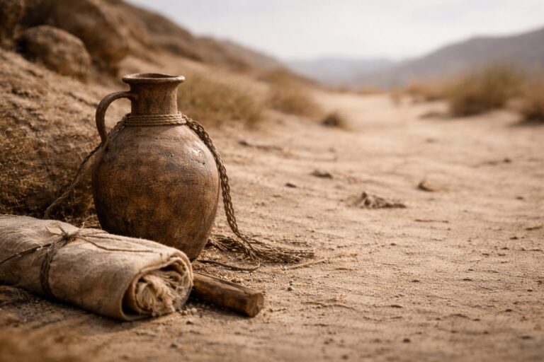 Genesis 21 Commentary - Featured Image - Desert relics bathed in sunlight