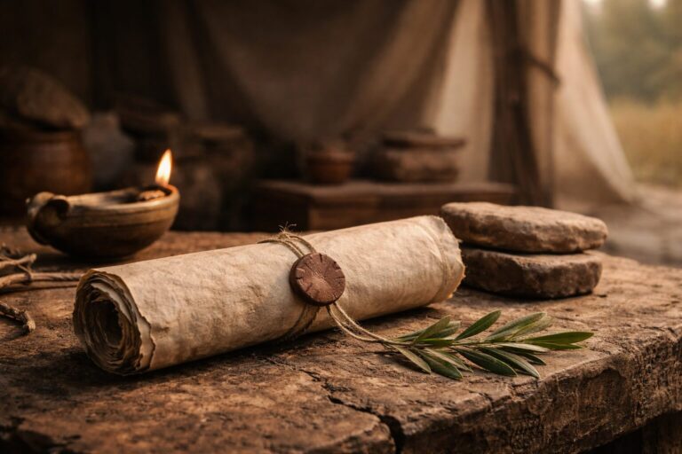 Genesis 5 Commentary - Lifespans featured image - scroll on table in tent