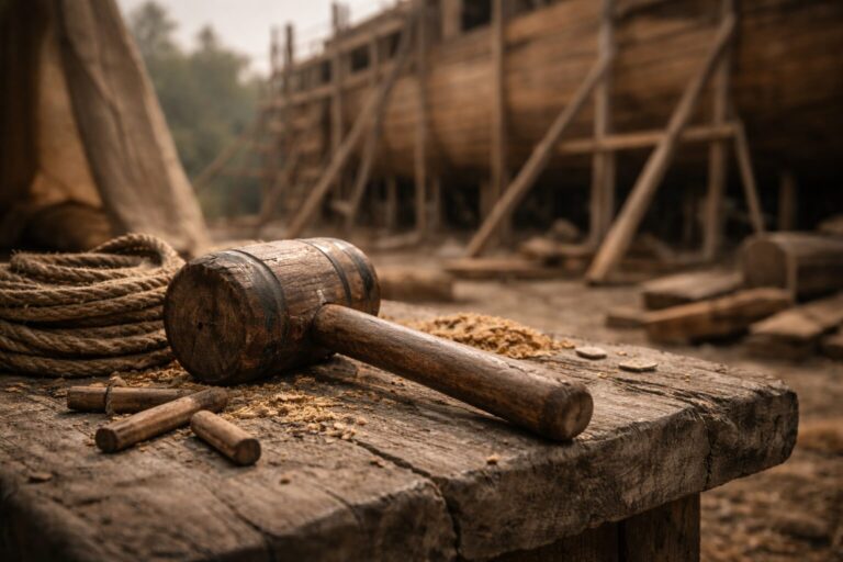 Genesis 6 Commentary - Featured Image - Ancient Image of Crafting Tools at boatyard