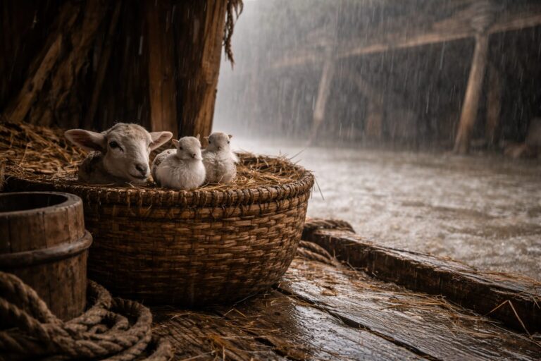 Genesis 7 Commentary - Featured Image - Rainy shelter for animals in the ark