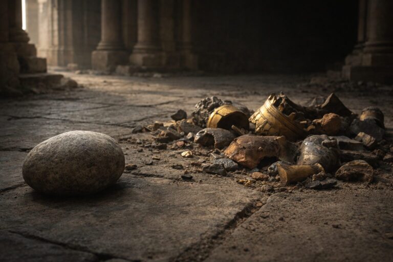 Daniel Overview Commentary - Featured Image - Shattered statue in ancient palace
