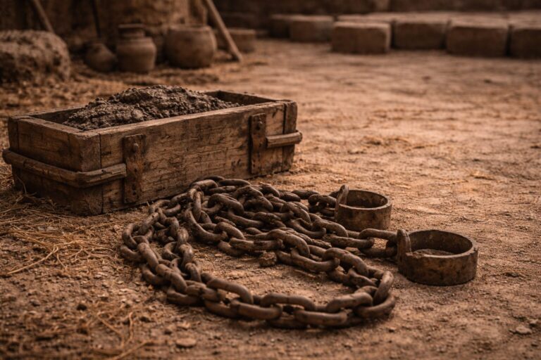 Exodus 5 Commentary - Featured Image - Weathered brick mold and rusty chains