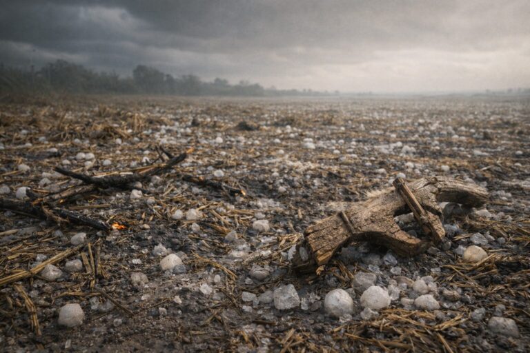Exodus 9 Commentary - Featured Image - Hailstorm aftermath in a flax field