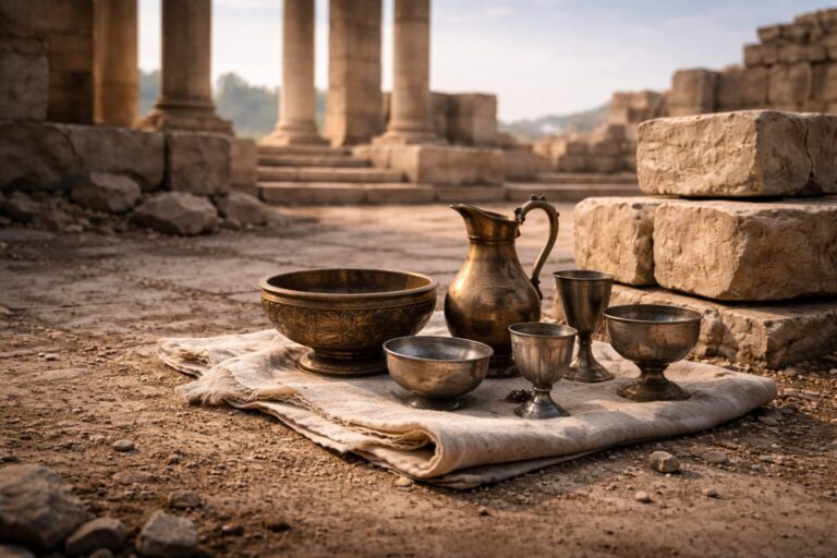 Ezra Overview Commentary - Featured Image - Sacred vessels on linen cloth
