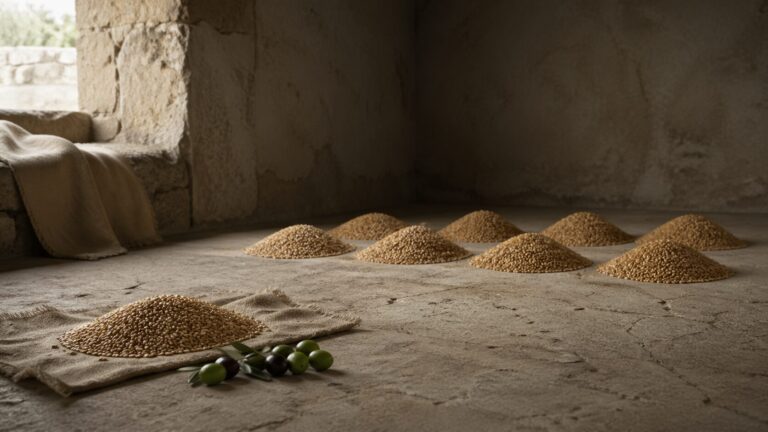 Deuteronomy 14 Commentary - Featured Image - Rustic grain storage with olive clusters