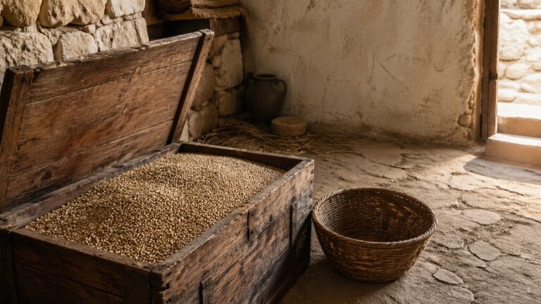 Deuteronomy 15 Commentary - Featured Image - Rustic granary with sunlight and grains