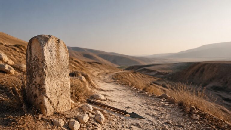 Deuteronomy 2 Commentary - Featured Image - Desert path with timeless marker