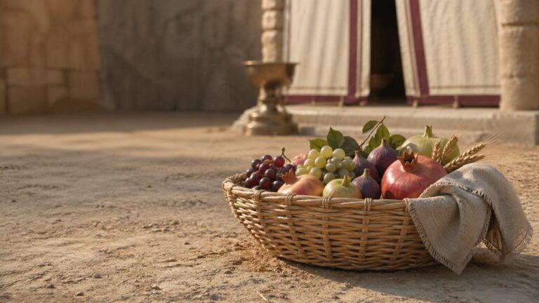Deuteronomy 26 Commentary - Featured Image - Ceremonial fruit basket in temple courtyard