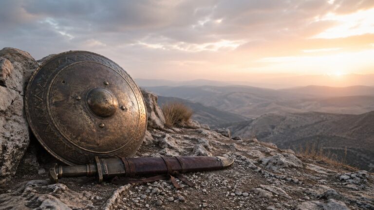 Deuteronomy 33 Commentary - Featured Image - Ancient weaponry on a mountain peak