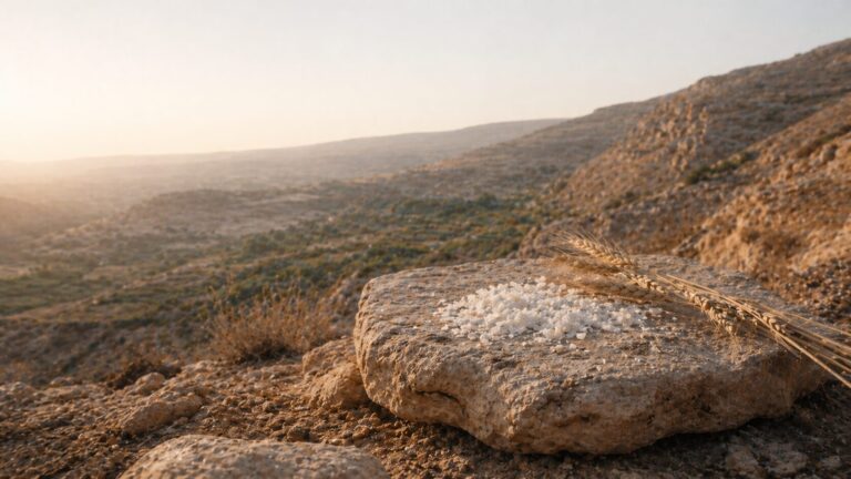 Deuteronomy 8 Commentary - Featured Image - Sunlit rock slab in tranquil valley
