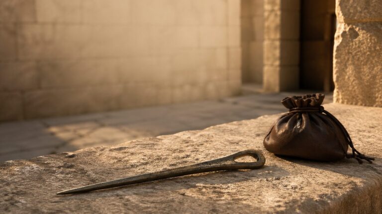 Luke 18 Commentary - Featured Image - Antique tools in sunlit courtyard ruins