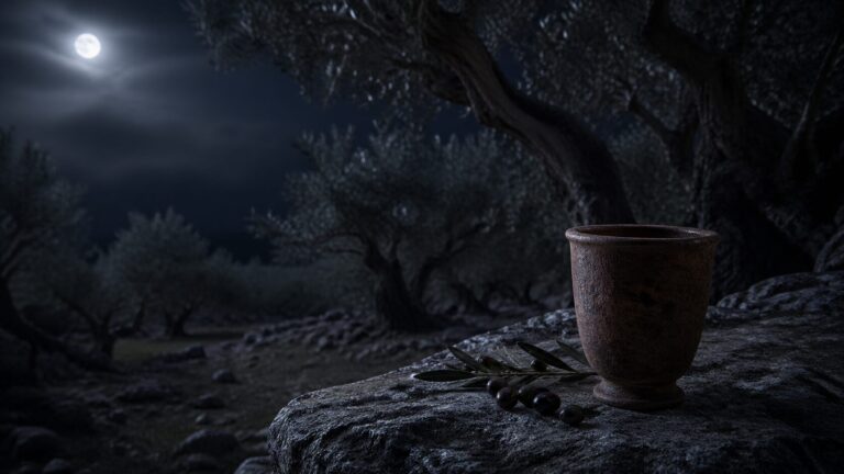 Luke 22 Commentary - Featured Image - Moonlit silence in an olive grove