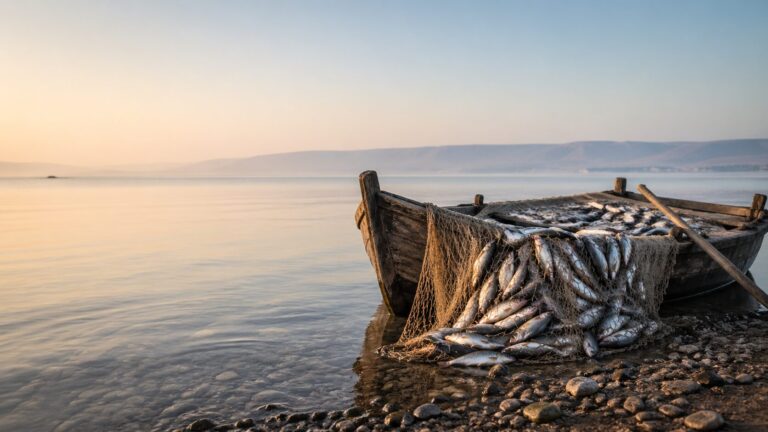 Luke 5 Commentary - Featured Image - Morning stillness at the lakeshore