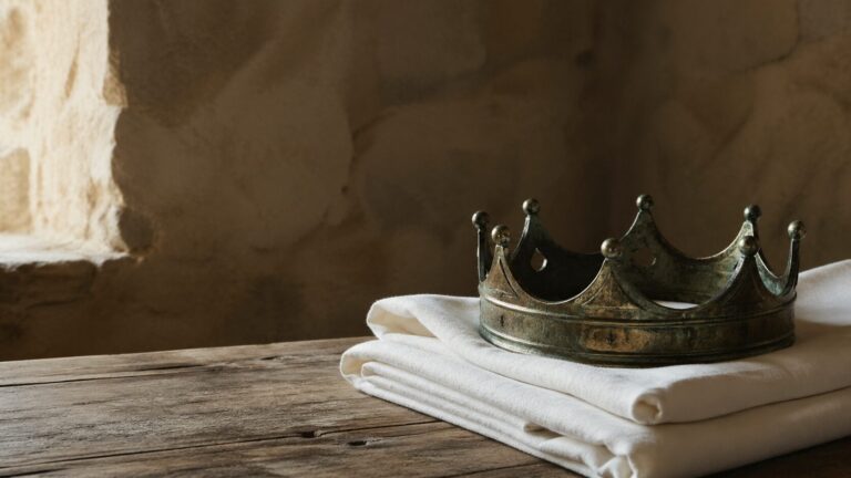 Matthew 1 Commentary - Featured Image - Rustic still life with crown and cloth