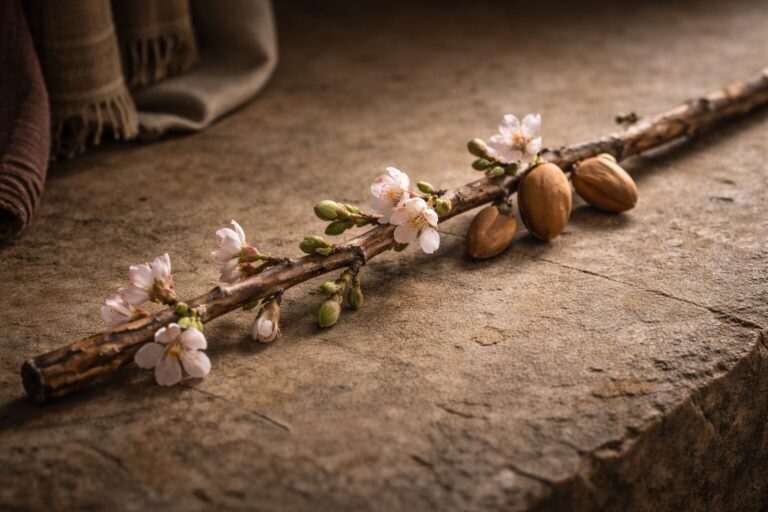 Numbers 17 Commentary - Featured Image - Almond branch with blossoms and fruit