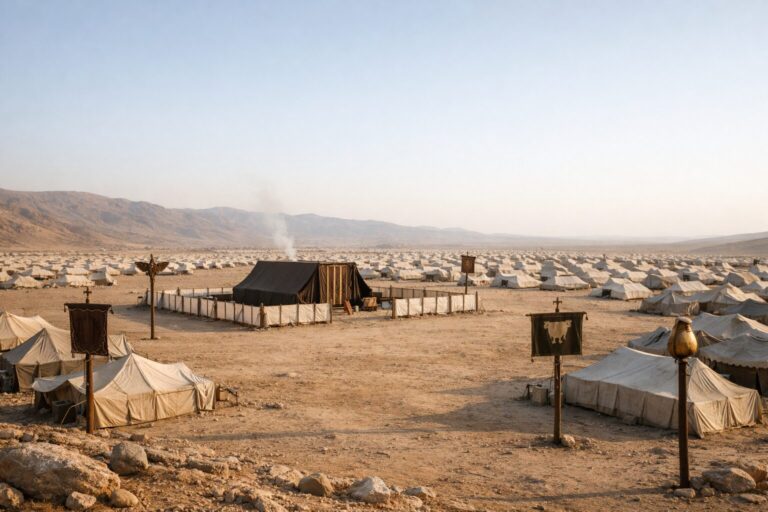 Numbers 2 Commentary - Featured Image - Ancient Israelite encampment at dawn