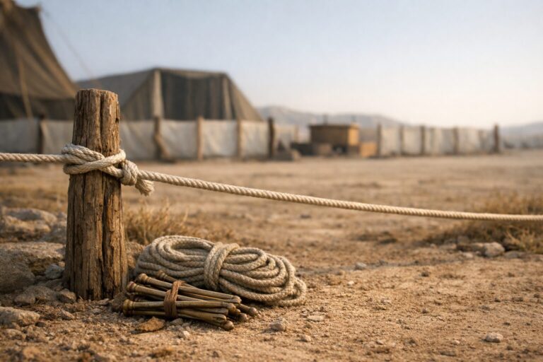 Numbers 3 Commentary - Featured Image - Ancient encampment with rope focus