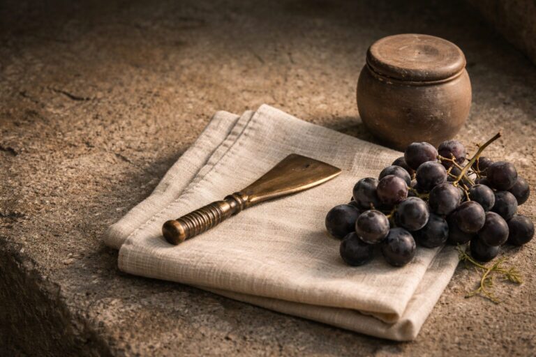 Numbers 6 Commentary - Featured Image - Bronze razor and grapes still life