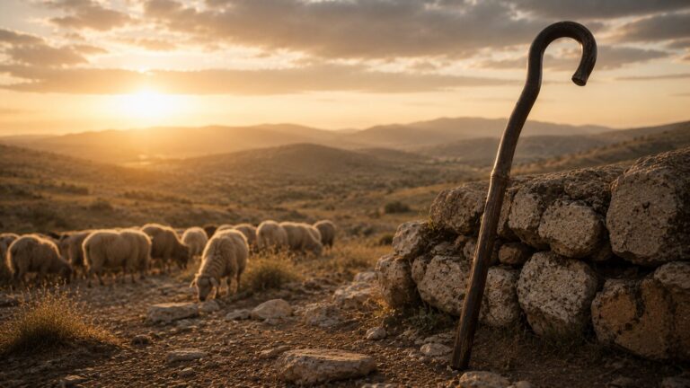 1 Peter 5 Commentary - Featured Image - Golden hour over a pastoral pasture