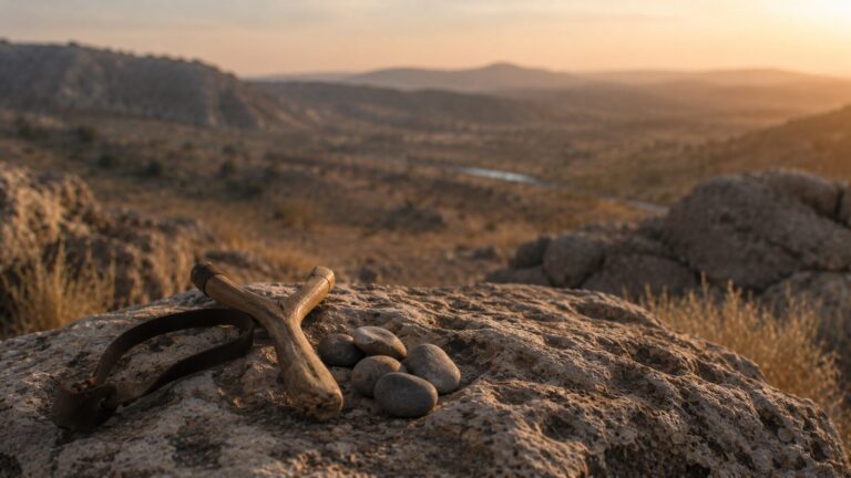 1 Samuel 17 Commentary - Featured Image - Sunset over a rocky valley