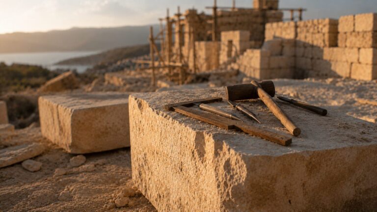 2 Chronicles 2 Commentary - Featured Image - Golden-hour stonework in progress