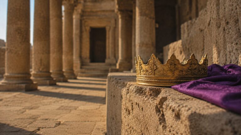 2 Kings 11 Commentary - Featured Image - Ancient temple with crown and robe
