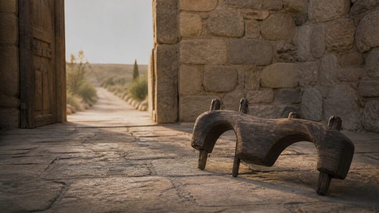 Acts 15 Commentary - Featured Image - Ancient courtyard with weathered yoke