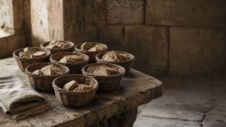 Acts 6 Commentary - Featured Image - Rustic bread and woven baskets