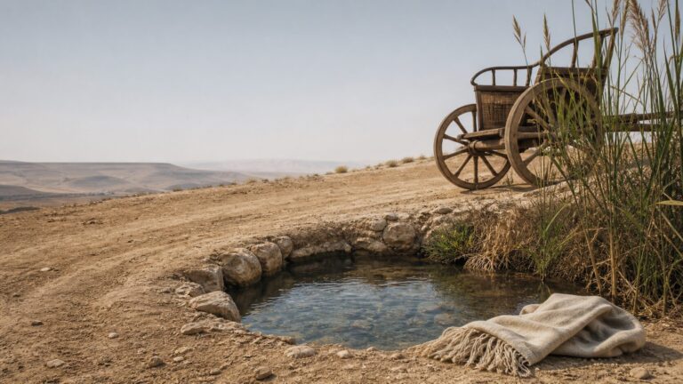 Acts 8 Commentary - Featured Image - Desert road with water and cart