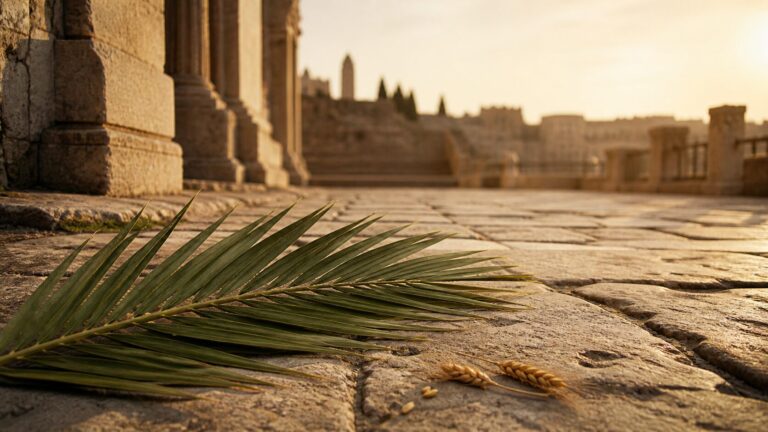 John 12 Commentary - Featured Image - Palm frond on ancient stone path