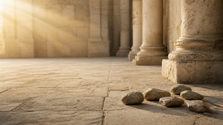John 8 Commentary - Featured Image - Golden hour in an ancient courtyard