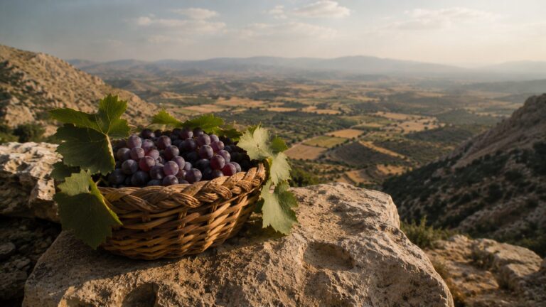 Joshua 14 Commentary - Featured Image - Grapes on a rocky ledge in sunlight