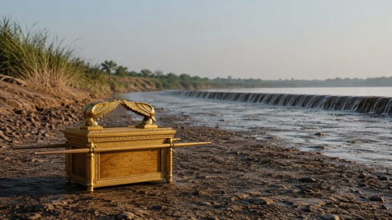 Joshua 3 Commentary - Featured Image - Golden chest at the water's edge