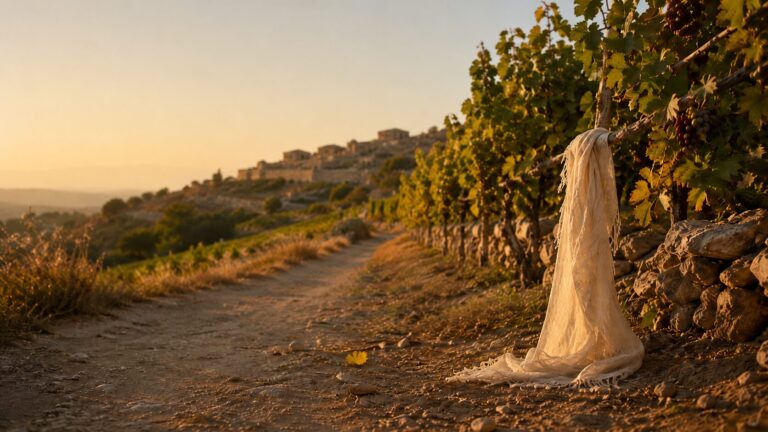 Judges 21 Commentary - Featured Image - Golden-hour path through vineyard and hills