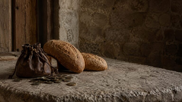 Philippians 4 Commentary - Featured Image - Rustic still life with loaf and pouch