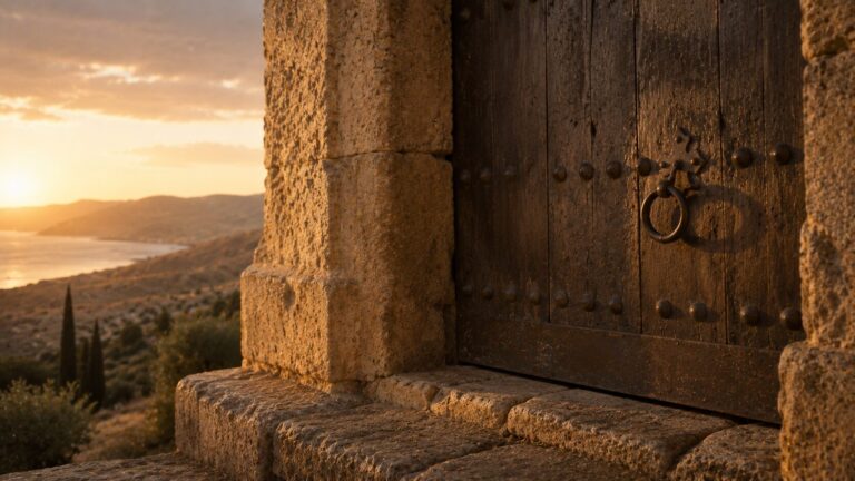 Revelation 3 Commentary - Featured Image - Golden hour at the stone gateway