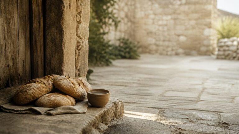 Romans 12 Commentary - Featured Image - Rustic doorway with bread and sunlight