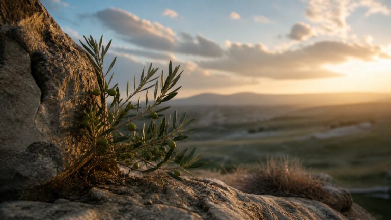Romans 8 Commentary - Featured Image - Golden hour at the rocky ledge