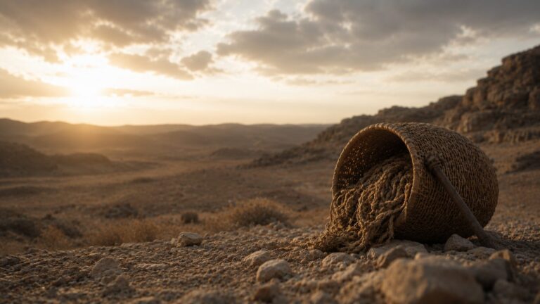 Isaiah 20 Commentary - Featured Image - Desert stillness with woven basket and rope