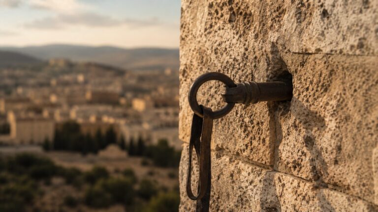 Isaiah 22 Commentary - Featured Image - Ancient wall with weathered metal attachment