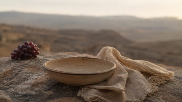 Isaiah 25 Commentary - Featured Image - Rustic still-life with grapes and cloth