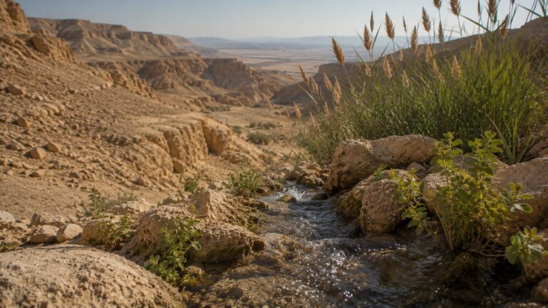 Isaiah 35 Commentary - Featured Image - Desert canyon with stream and reeds