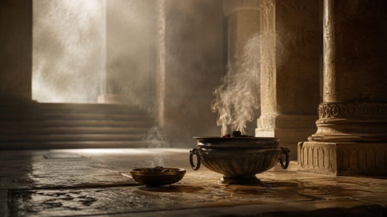 Isaiah 6 Commentary - Featured Image - Ancient temple sanctuary with glowing embers