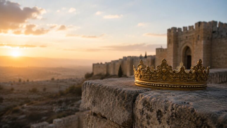 Isaiah 62 Commentary - Featured Image - Crown on weathered stone ledge at dawn