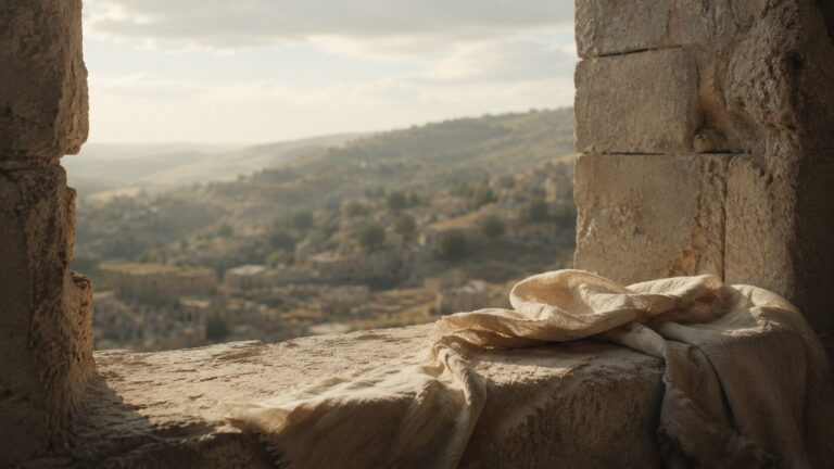 Isaiah 7 Commentary - Featured Image - Serene stone window with fabric folds