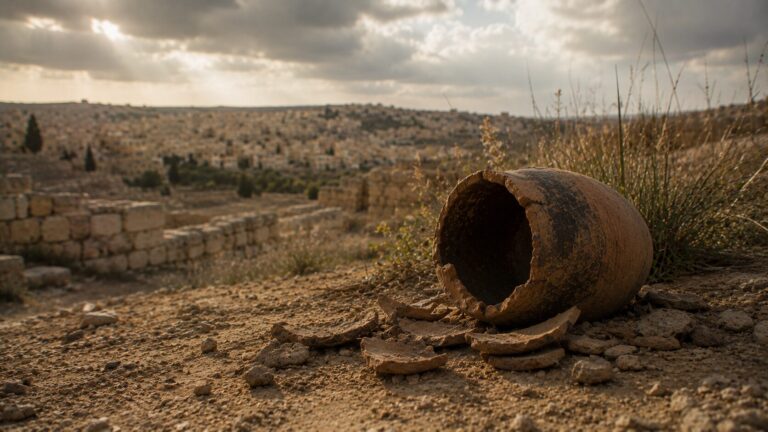 Jeremiah 11 Commentary - Featured Image - Ruins and pottery under cloudy skies