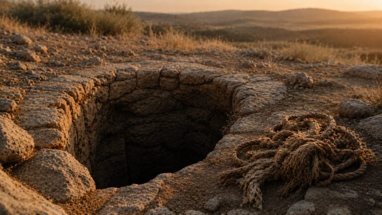 Jeremiah 20 Commentary - Featured Image - Golden-hour landscape with stone well