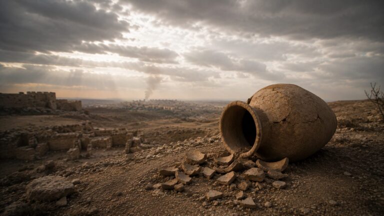 Jeremiah 6 Commentary - Featured Image - Deserted landscape with broken pottery and ruins